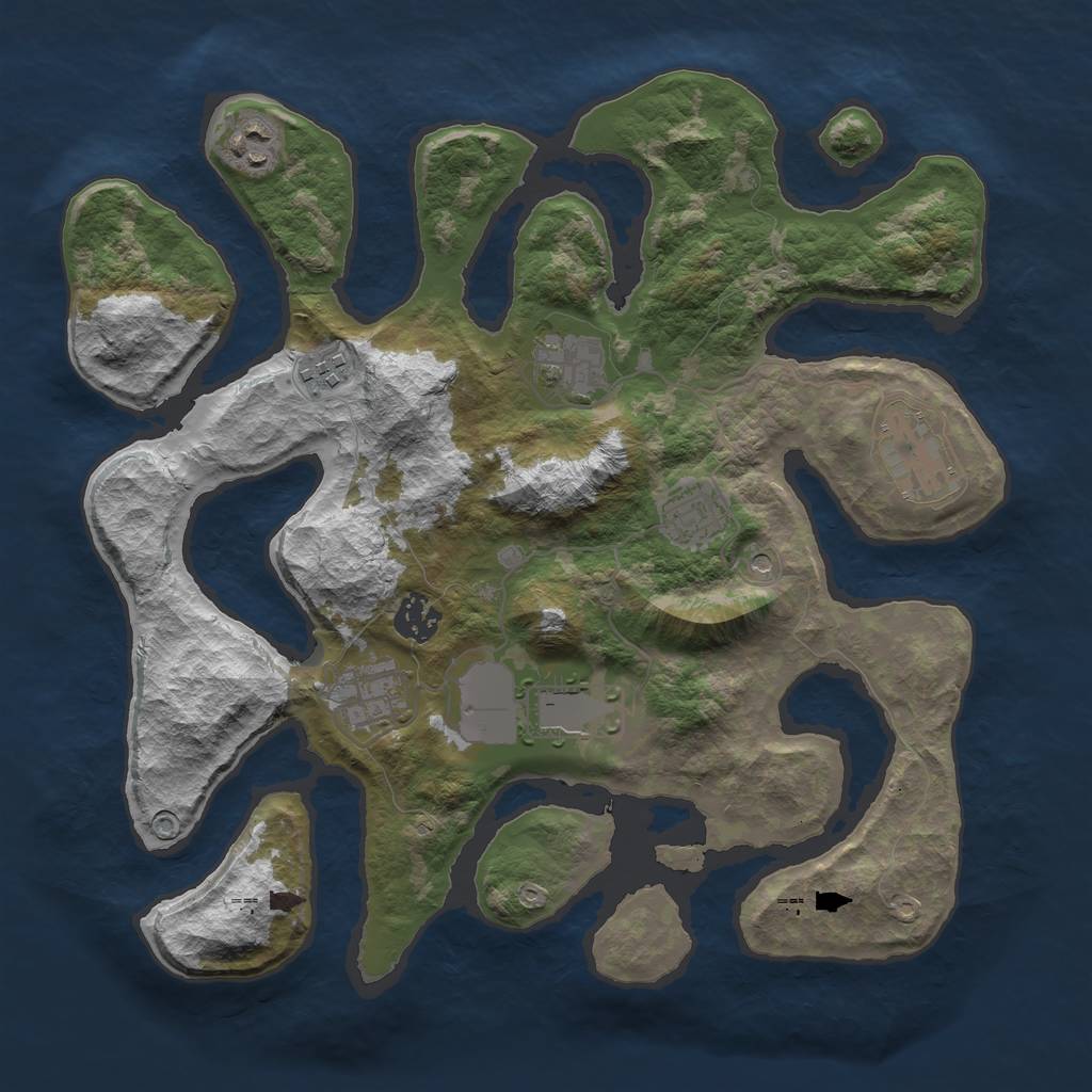 Rust Map: Barren, Size: 3500, Seed: 9521, 11 Monuments