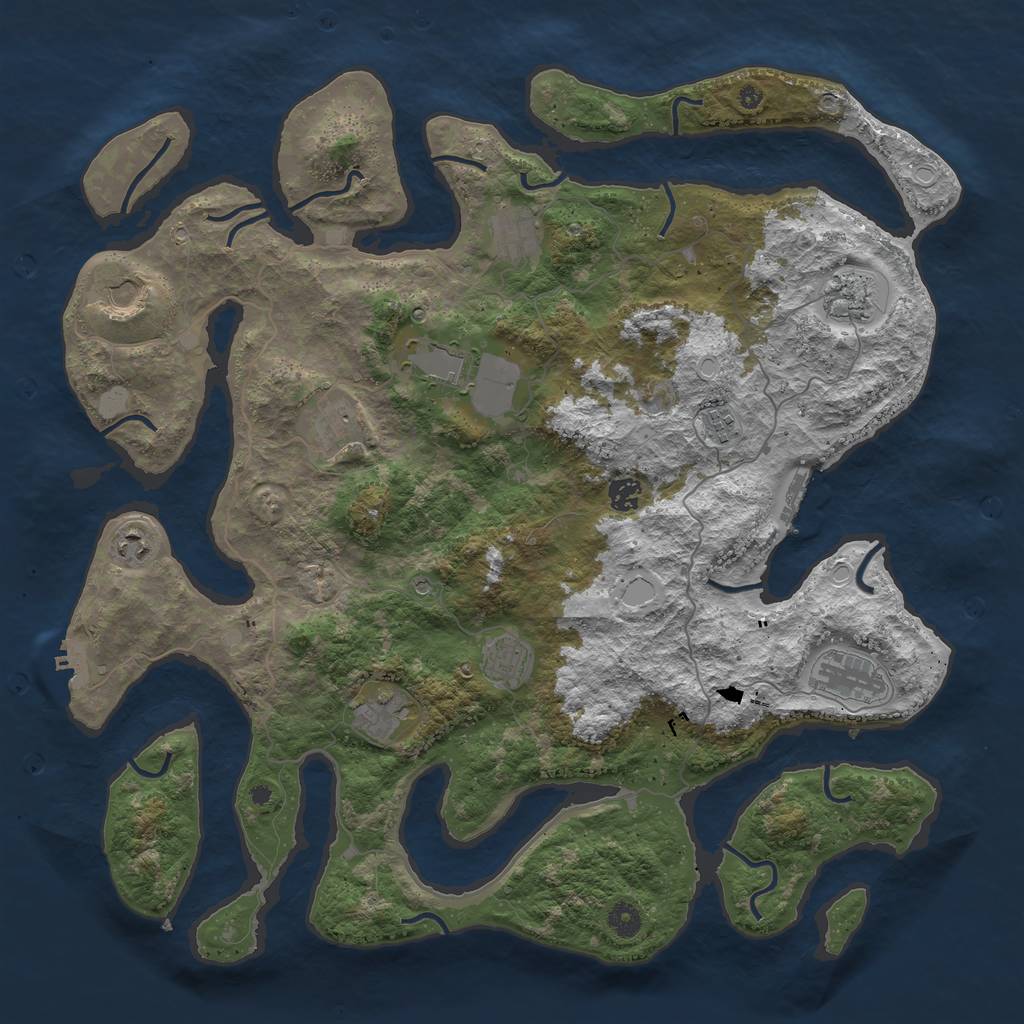 Rust Map: Procedural Map, Size: 4500, Seed: 90210, 19 Monuments