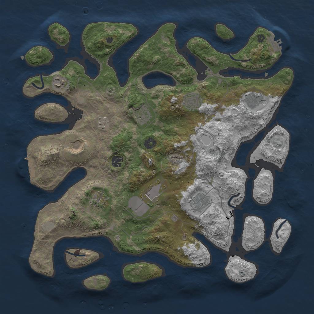 Rust Map: Procedural Map, Size: 4000, Seed: 847290370, 18 Monuments