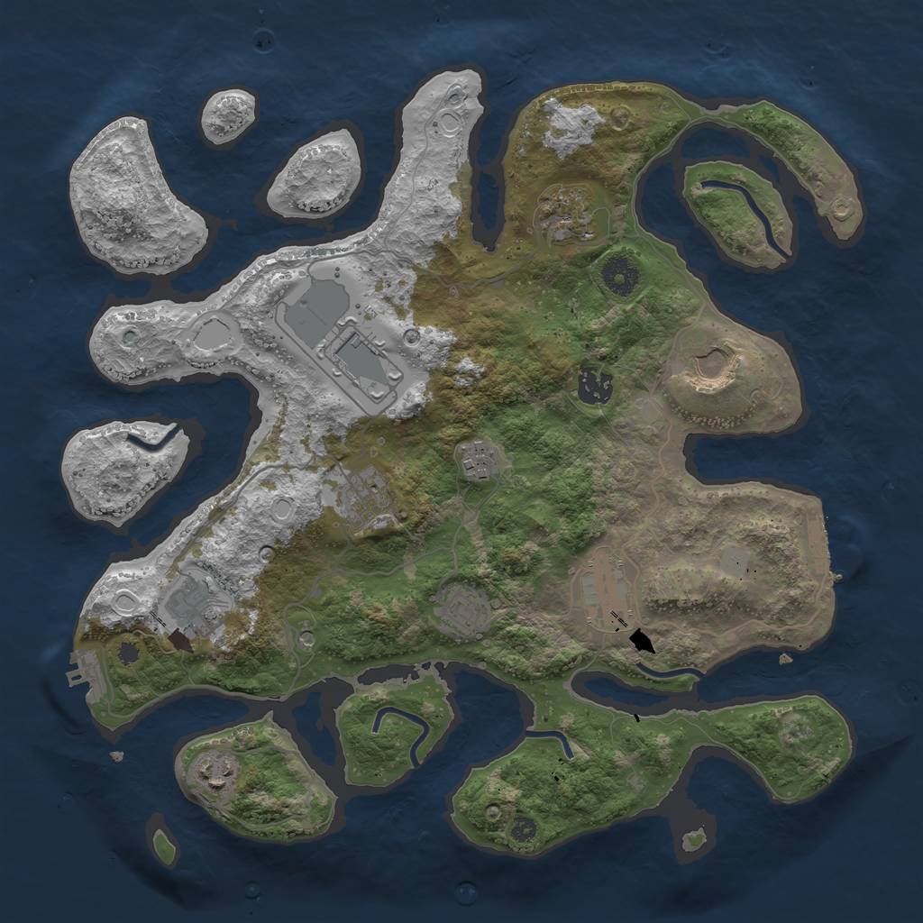 Rust Map: Procedural Map, Size: 3700, Seed: 2073876418, 18 Monuments