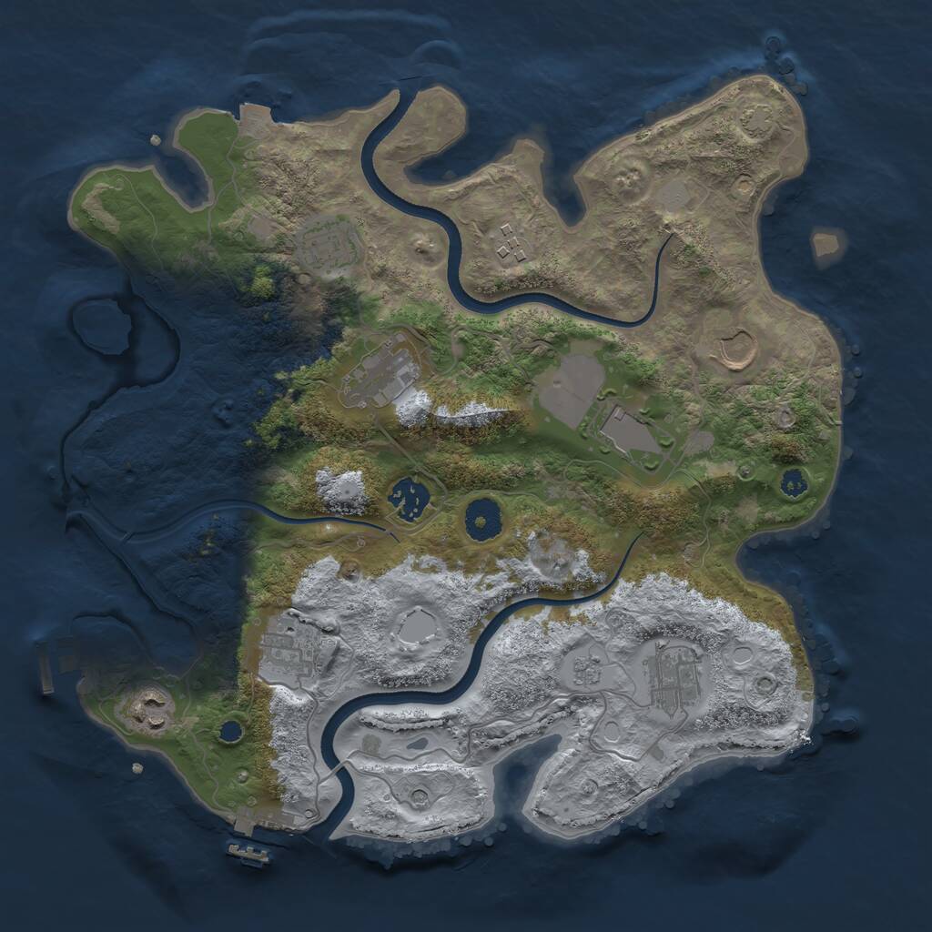 Rust Map: Procedural Map, Size: 3500, Seed: 629989530, 15 Monuments