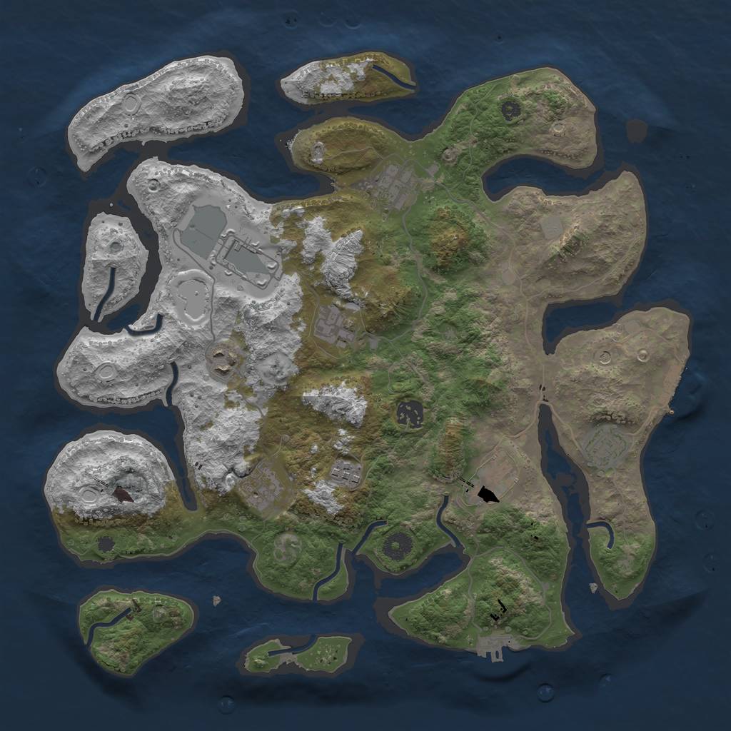 Rust Map: Procedural Map, Size: 3850, Seed: 1047758691, 17 Monuments