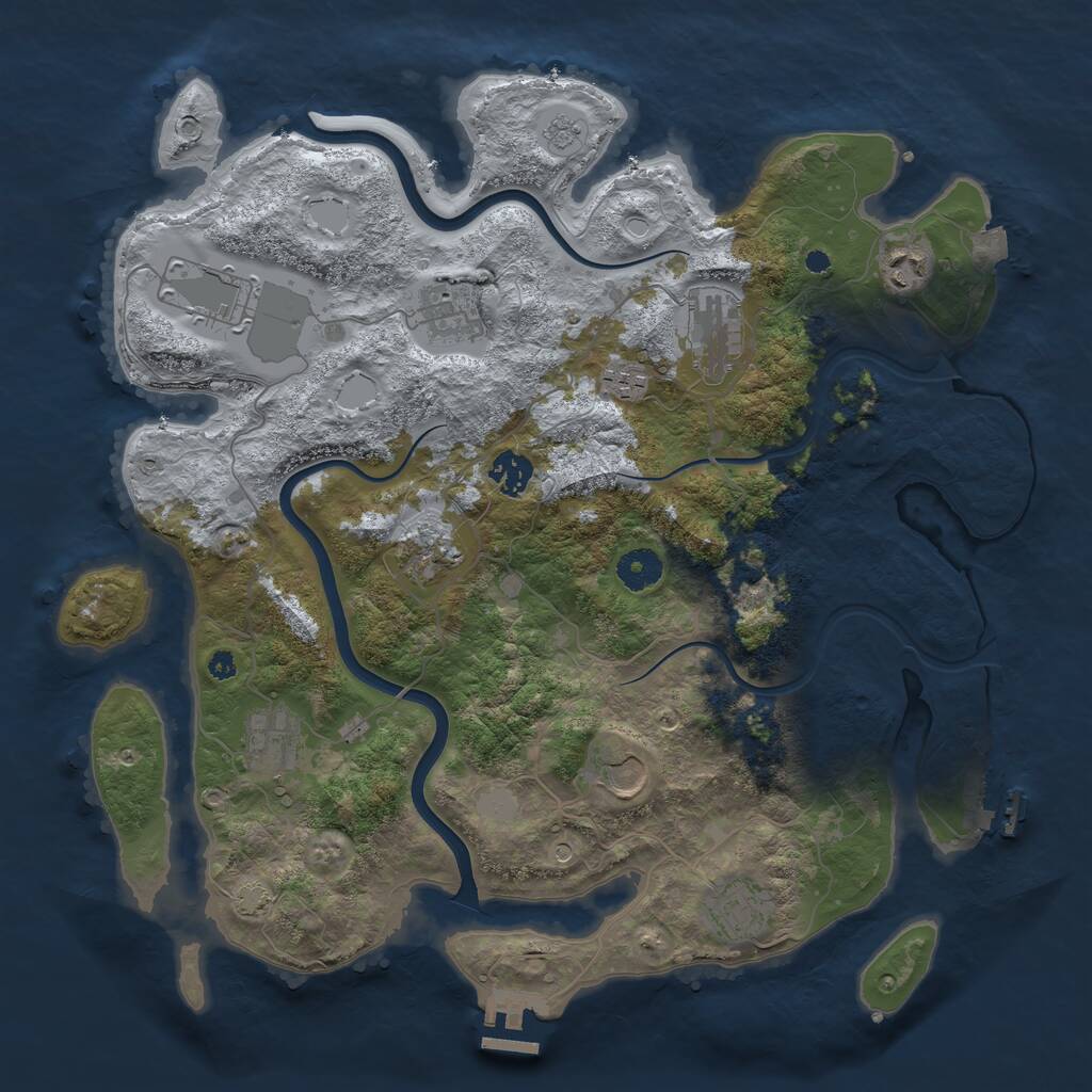 Rust Map: Procedural Map, Size: 3850, Seed: 841423688, 16 Monuments