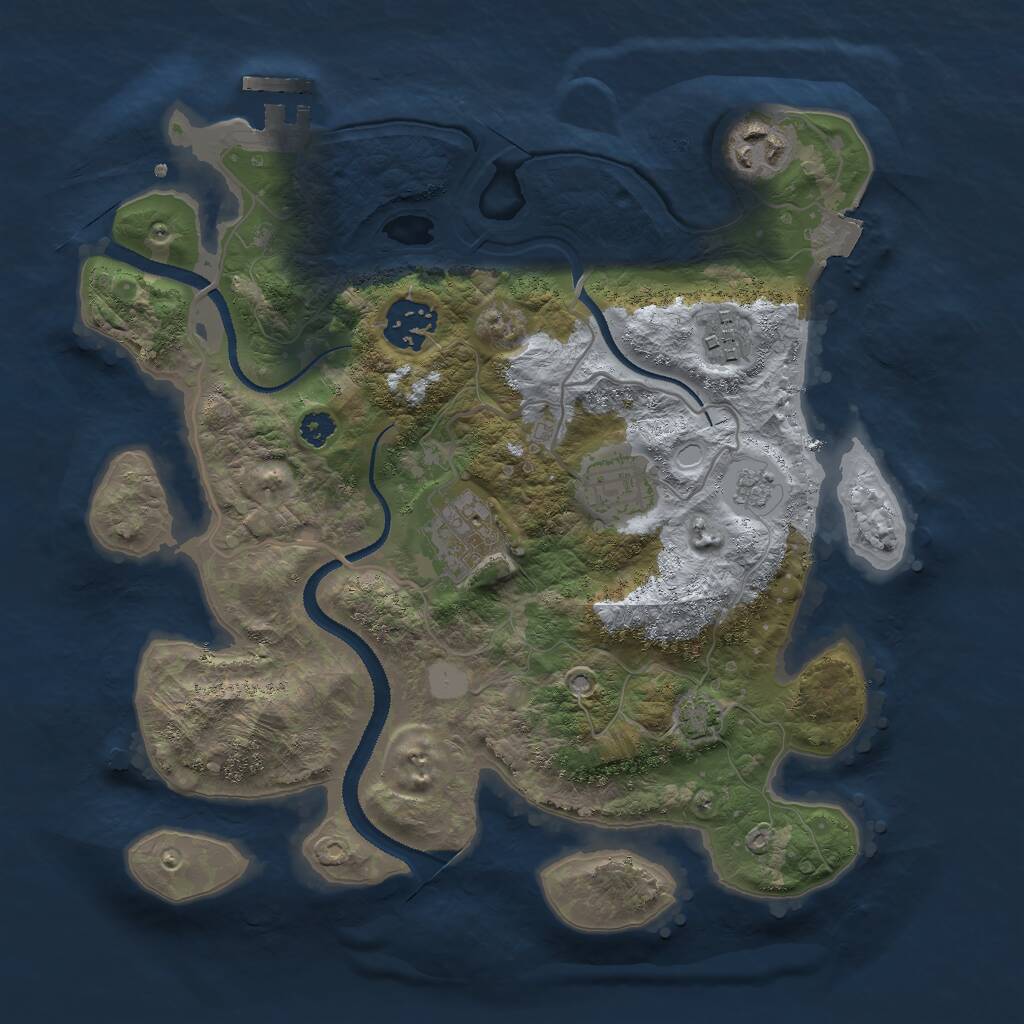Rust Map: Procedural Map, Size: 3000, Seed: 34766, 9 Monuments