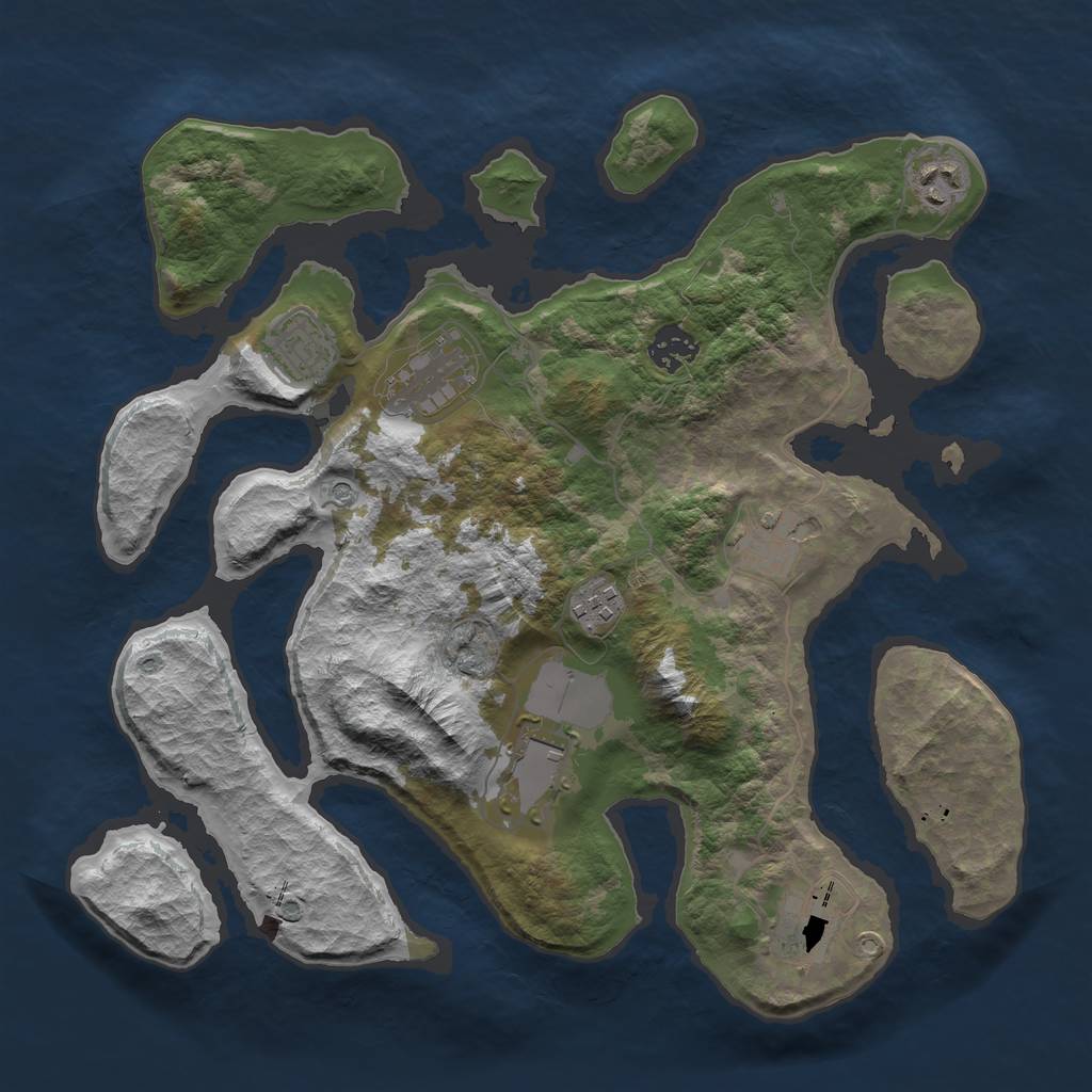 Rust Map: Barren, Size: 3500, Seed: 67940970, 11 Monuments