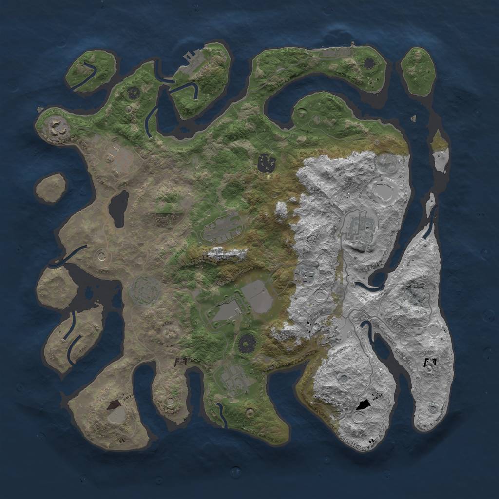 Rust Map: Procedural Map, Size: 3950, Seed: 593540409, 18 Monuments