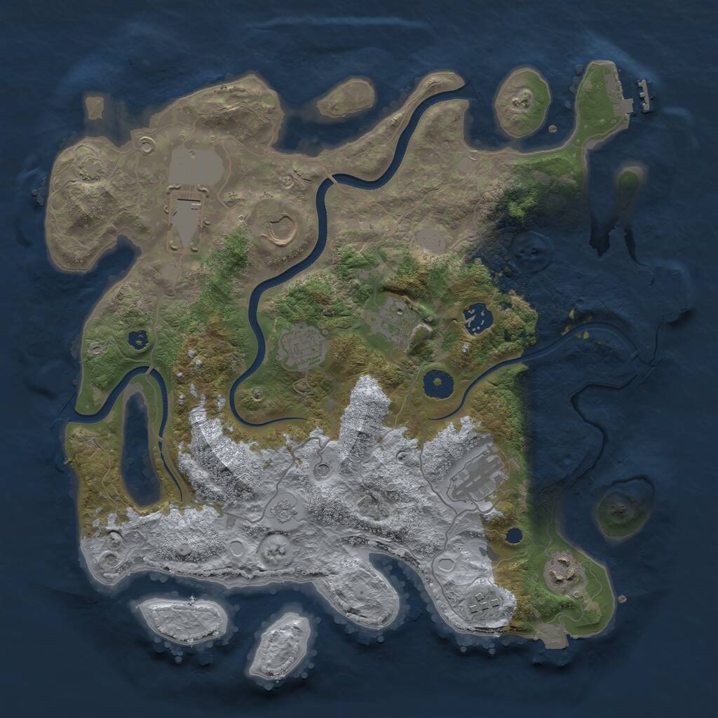Rust Map: Procedural Map, Size: 3600, Seed: 395959, 14 Monuments