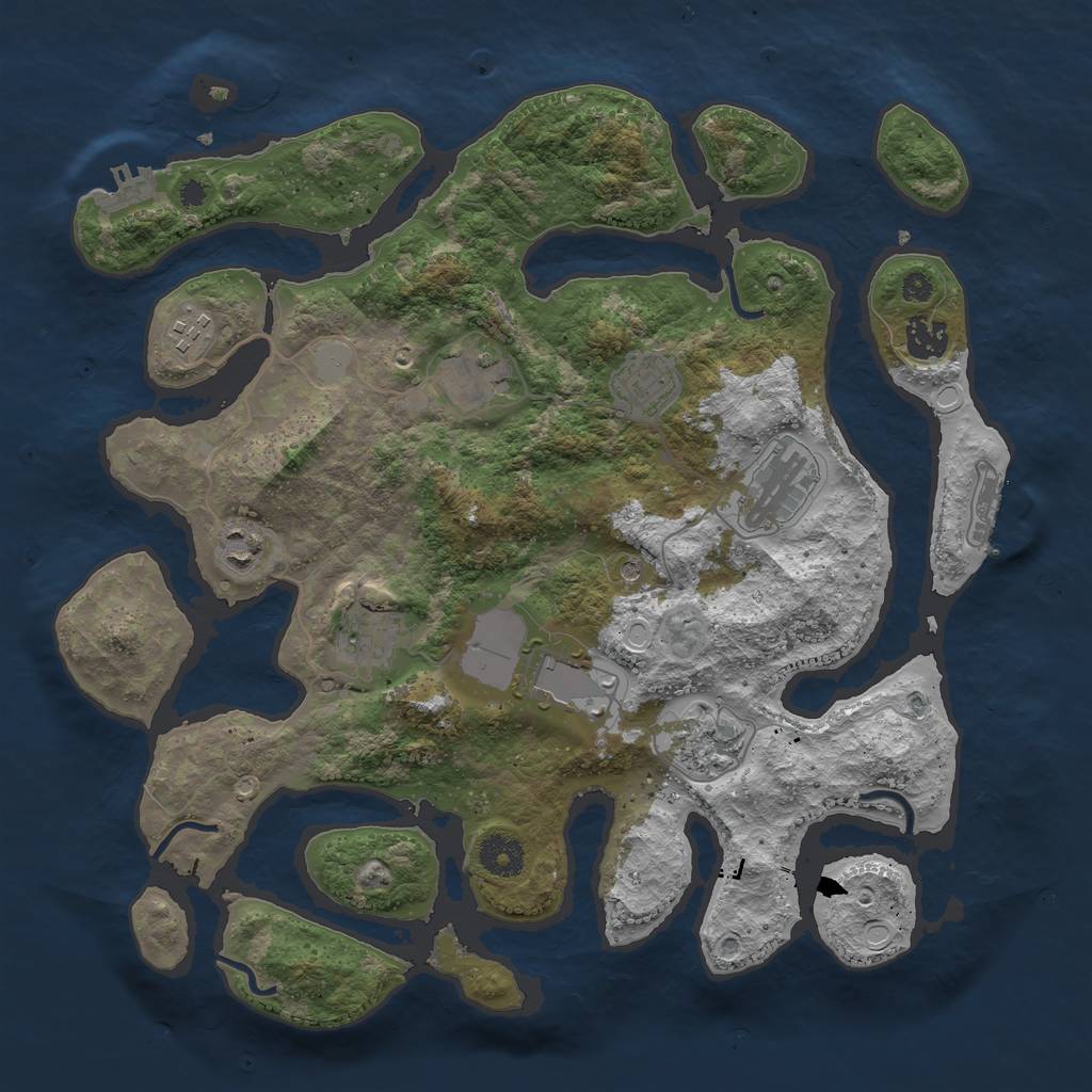 Rust Map: Procedural Map, Size: 3700, Seed: 1269477300, 17 Monuments