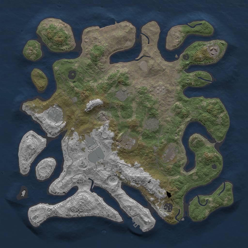 Rust Map: Procedural Map, Size: 4095, Seed: 3696, 17 Monuments