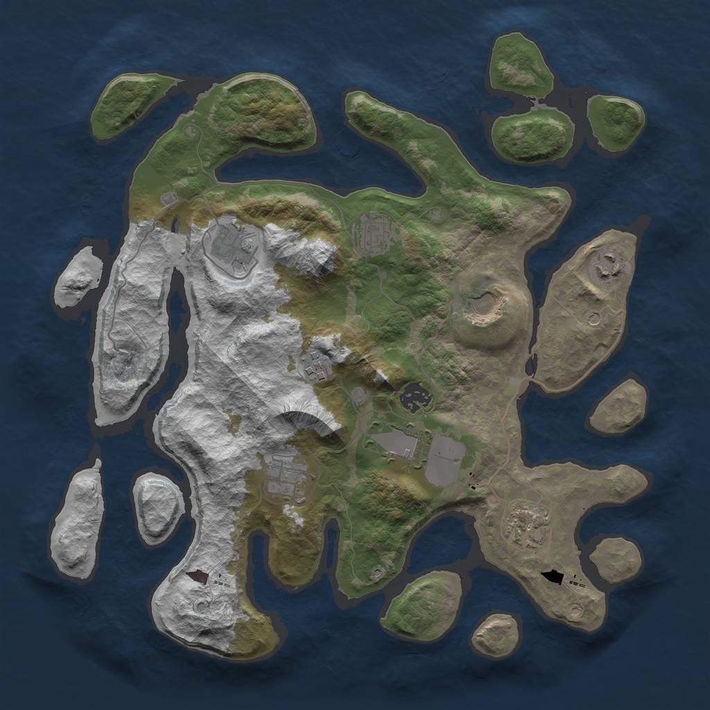 Rust Map: Barren, Size: 3700, Seed: 78461, 12 Monuments