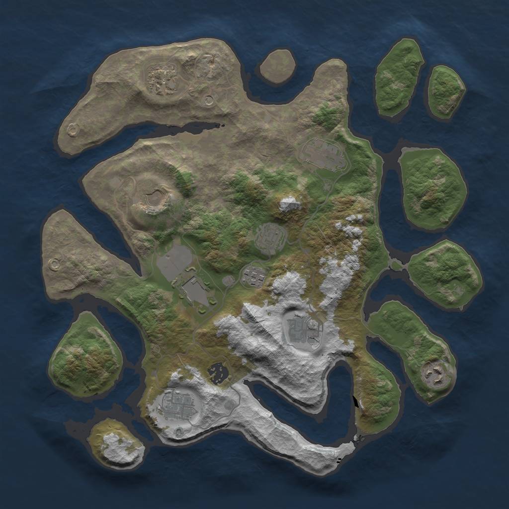 Rust Map: Barren, Size: 3700, Seed: 804060335, 13 Monuments