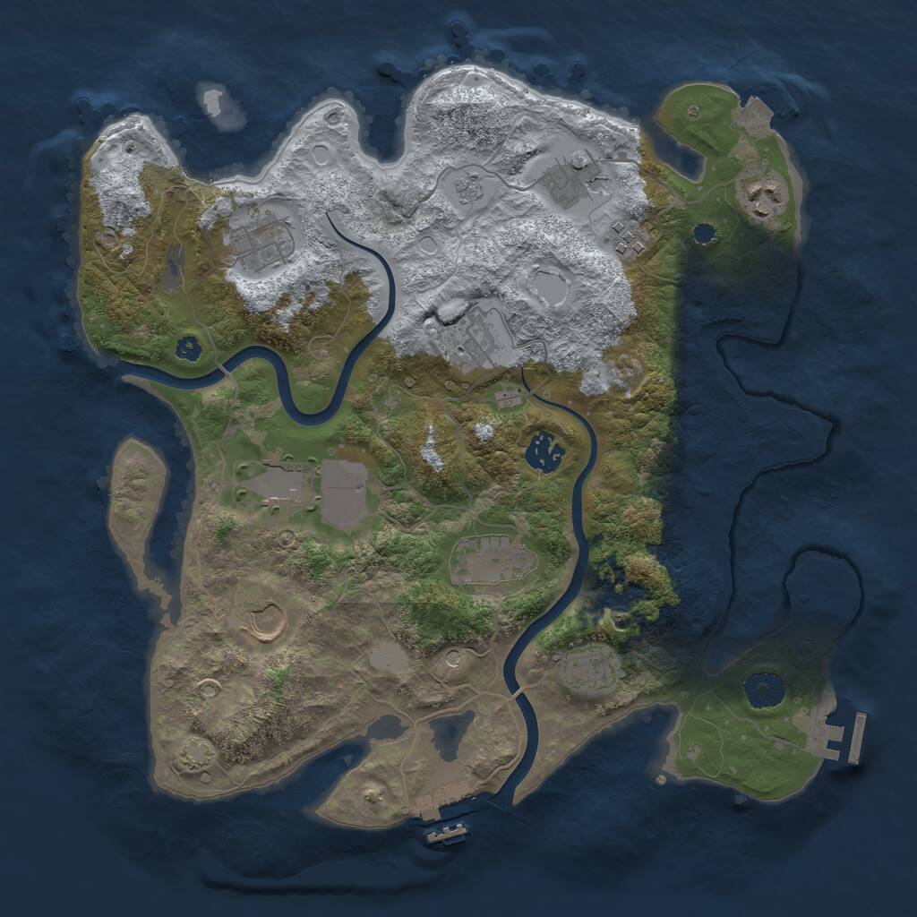 Rust Map: Procedural Map, Size: 3600, Seed: 1027257201, 16 Monuments