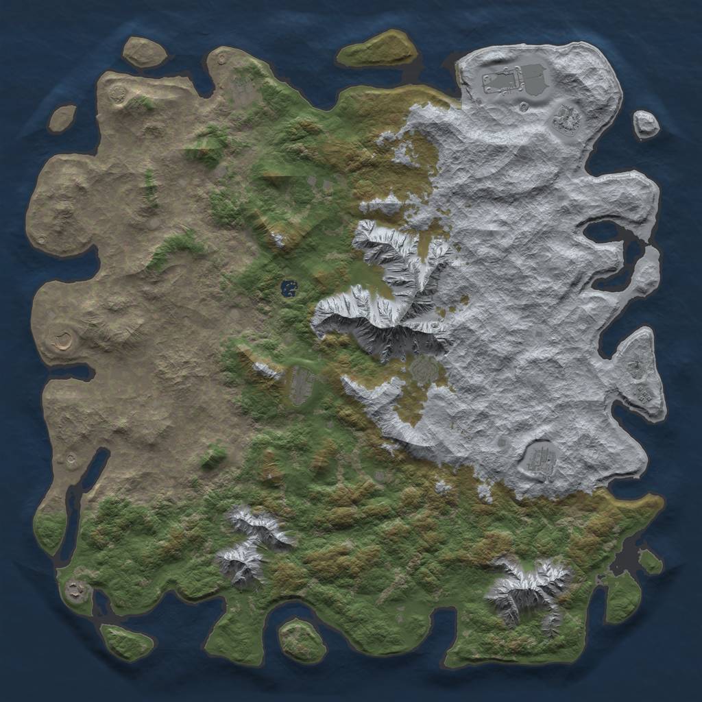 Rust Map: Barren, Size: 6000, Seed: 5900, 14 Monuments