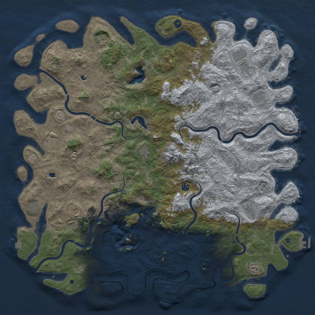 Rust Map: Procedural Map, Size: 6000, Seed: 69696, 17 Monuments