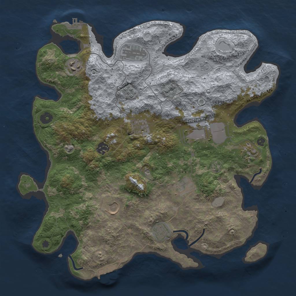 Rust Map: Procedural Map, Size: 3700, Seed: 2043034754, 17 Monuments