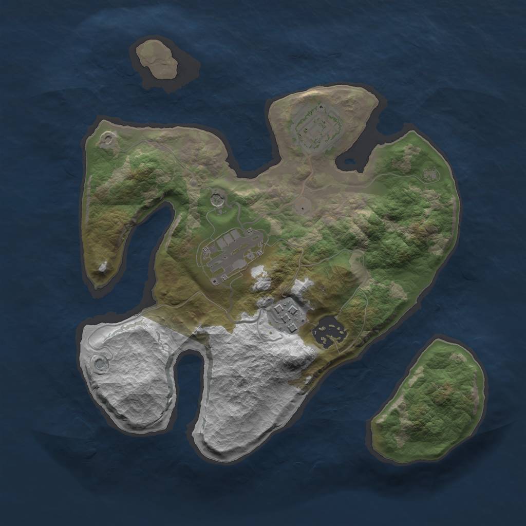 Rust Map: Barren, Size: 2500, Seed: 33, 7 Monuments