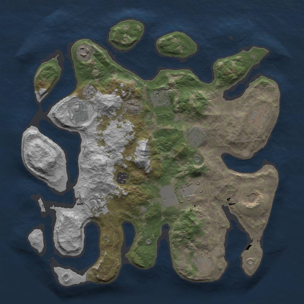 Rust Map: Barren, Size: 3750, Seed: 301794013, 14 Monuments