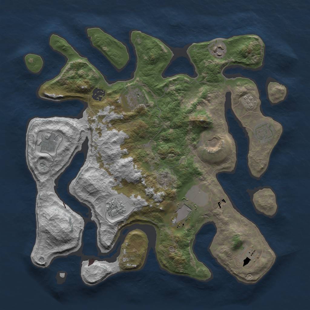 Rust Map: Barren, Size: 3700, Seed: 2058, 13 Monuments