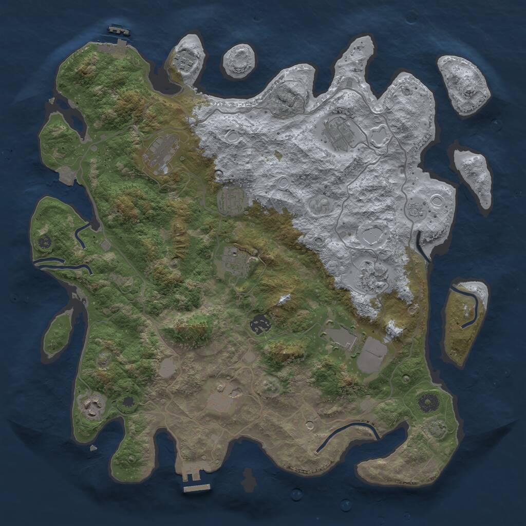 Rust Map: Procedural Map, Size: 4000, Seed: 105737, 16 Monuments