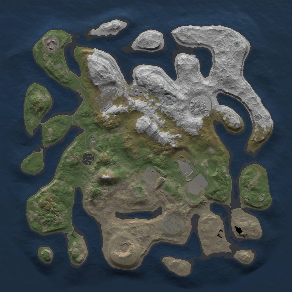 Rust Map: Barren, Size: 3750, Seed: 6790986, 12 Monuments