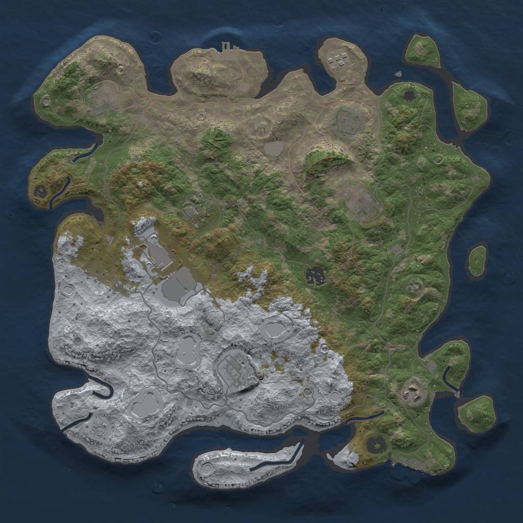 Rust Map: Procedural Map, Size: 4000, Seed: 2889903, 16 Monuments