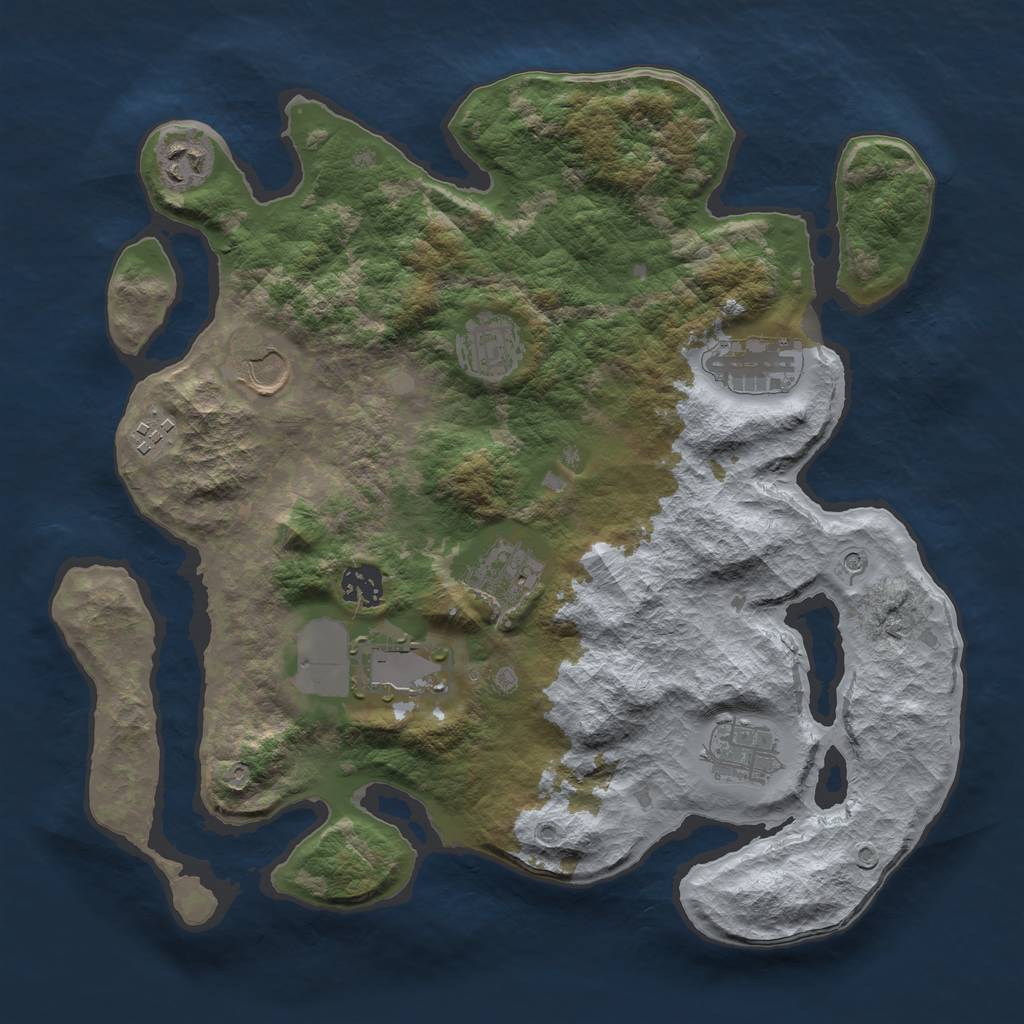 Rust Map: Barren, Size: 3500, Seed: 72802320, 12 Monuments