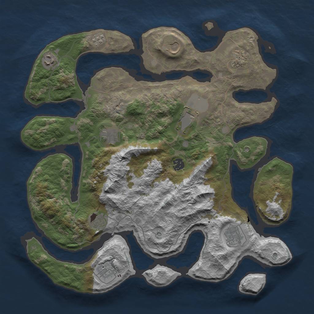 Rust Map: Barren, Size: 4000, Seed: 1123814866, 13 Monuments