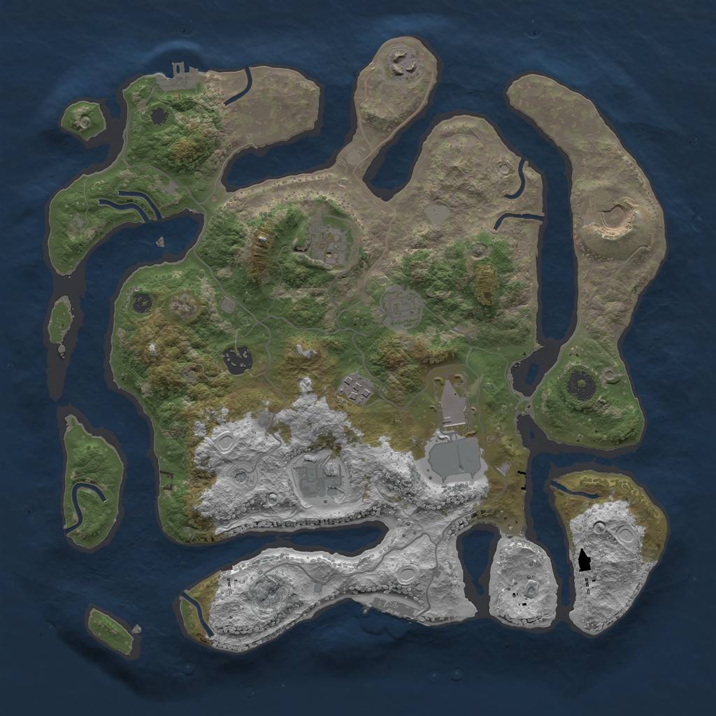 Rust Map: Procedural Map, Size: 3700, Seed: 1287001849, 16 Monuments