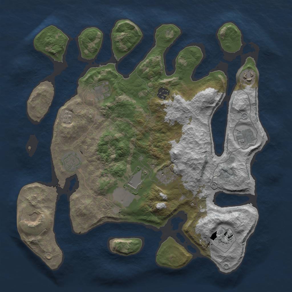 Rust Map: Barren, Size: 3700, Seed: 241261719, 13 Monuments