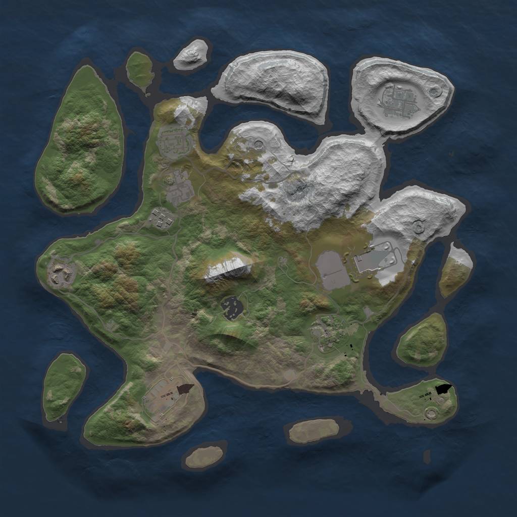 Rust Map: Barren, Size: 3500, Seed: 6654742, 12 Monuments