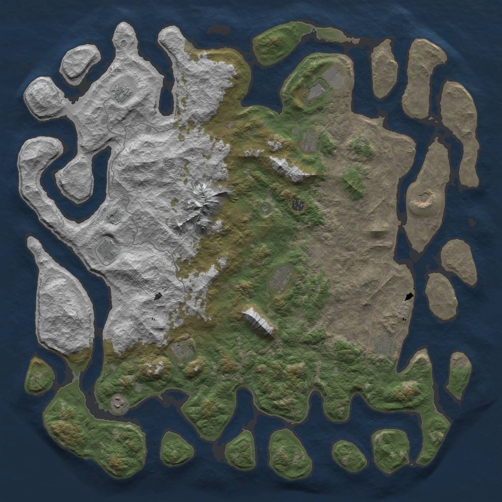 Rust Map: Barren, Size: 6000, Seed: 4300, 14 Monuments