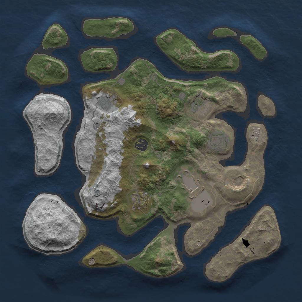 Rust Map: Barren, Size: 3600, Seed: 840132, 11 Monuments