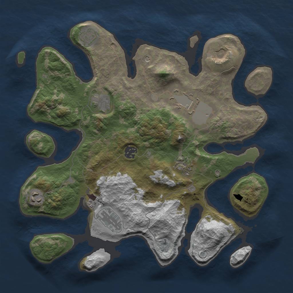 Rust Map: Barren, Size: 3500, Seed: 261314120, 12 Monuments