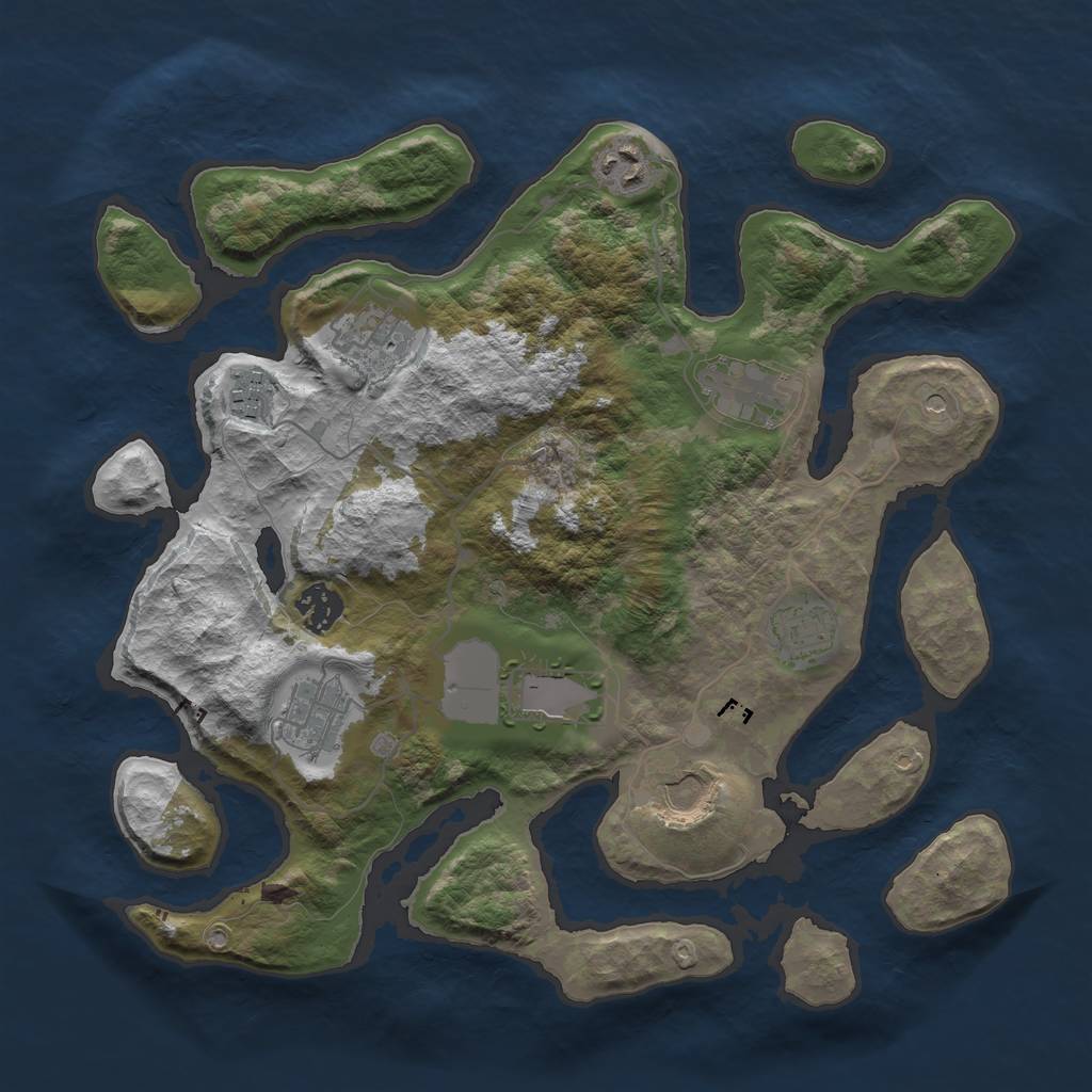 Rust Map: Barren, Size: 3500, Seed: 280593546, 12 Monuments