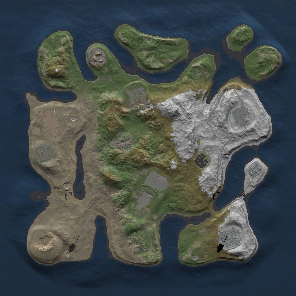 Rust Map: Barren, Size: 3500, Seed: 2096529082, 14 Monuments