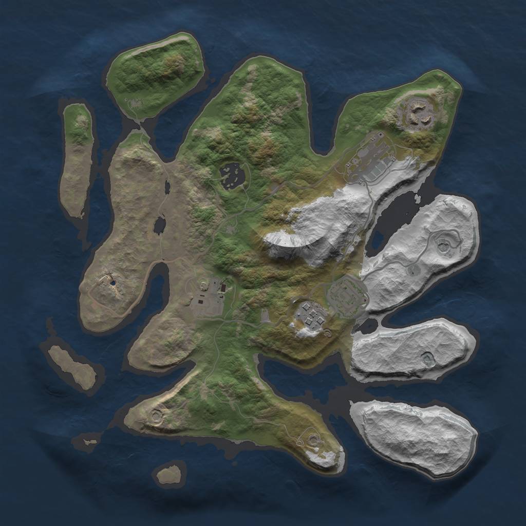 Rust Map: Barren, Size: 3000, Seed: 471900, 9 Monuments