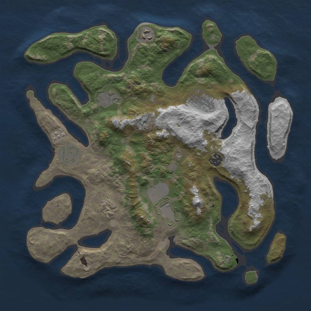 Rust Map: Barren, Size: 3750, Seed: 1137967863, 11 Monuments