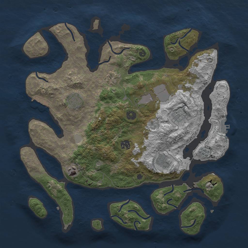 Rust Map: Procedural Map, Size: 3800, Seed: 744446, 16 Monuments