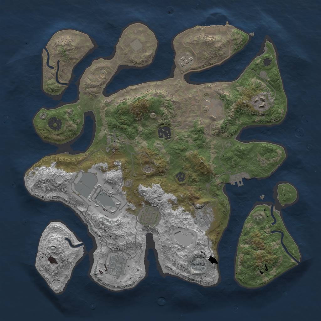 Rust Map: Procedural Map, Size: 3500, Seed: 698628685, 17 Monuments