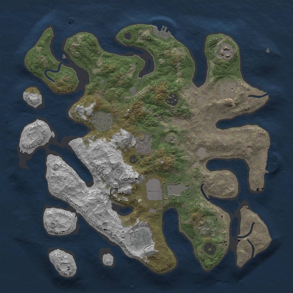 Rust Map: Procedural Map, Size: 3500, Seed: 885967358, 16 Monuments