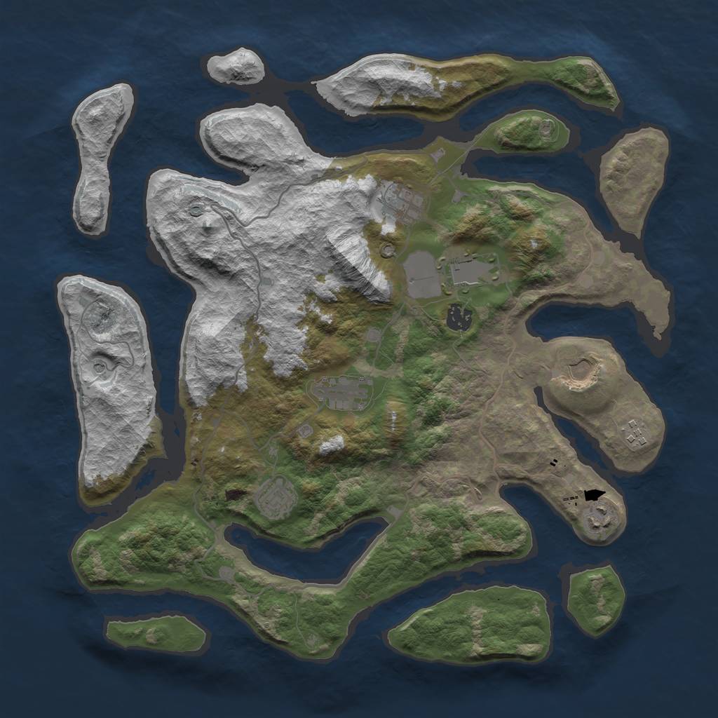 Rust Map: Barren, Size: 4000, Seed: 122737152, 11 Monuments