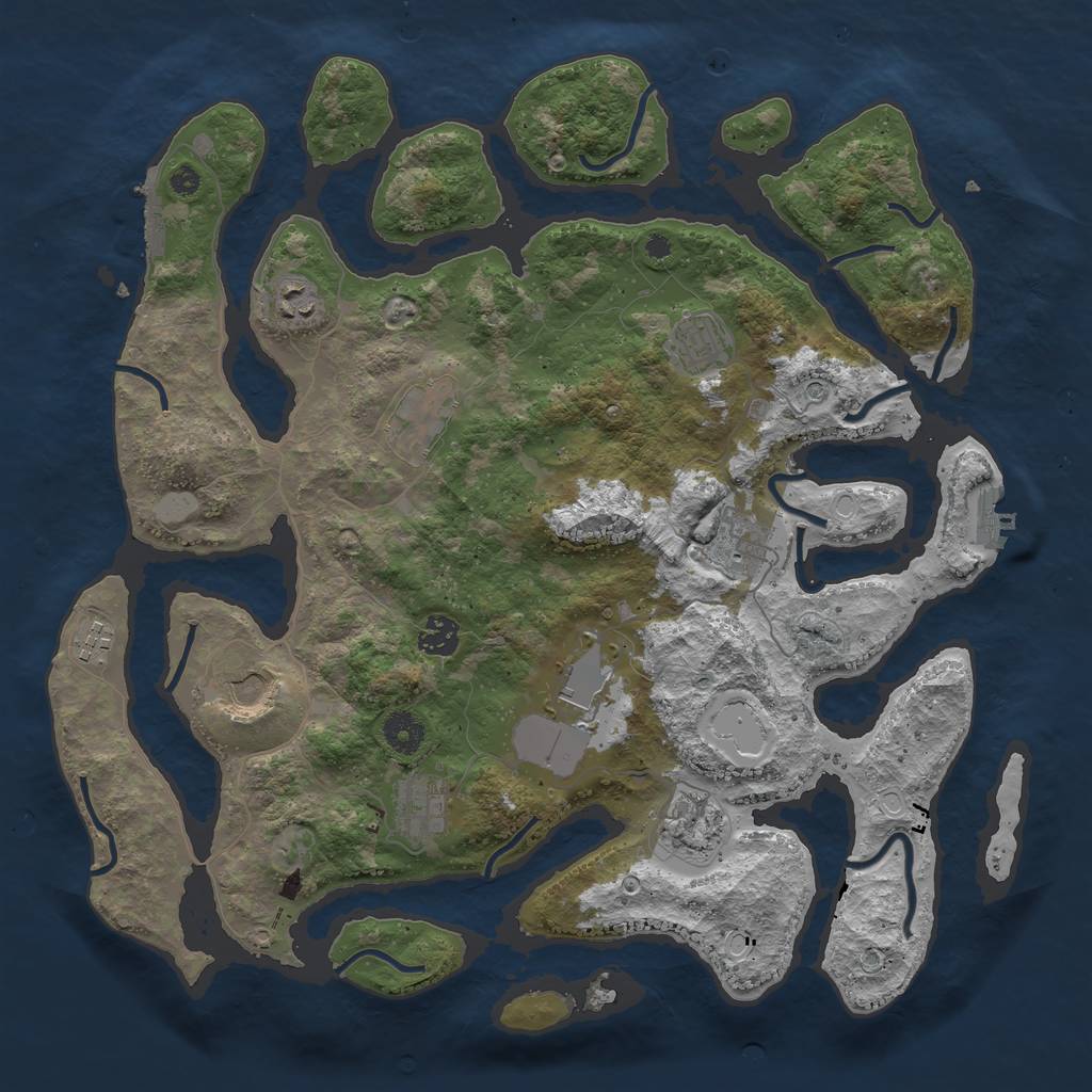 Rust Map: Procedural Map, Size: 3950, Seed: 751623253, 18 Monuments