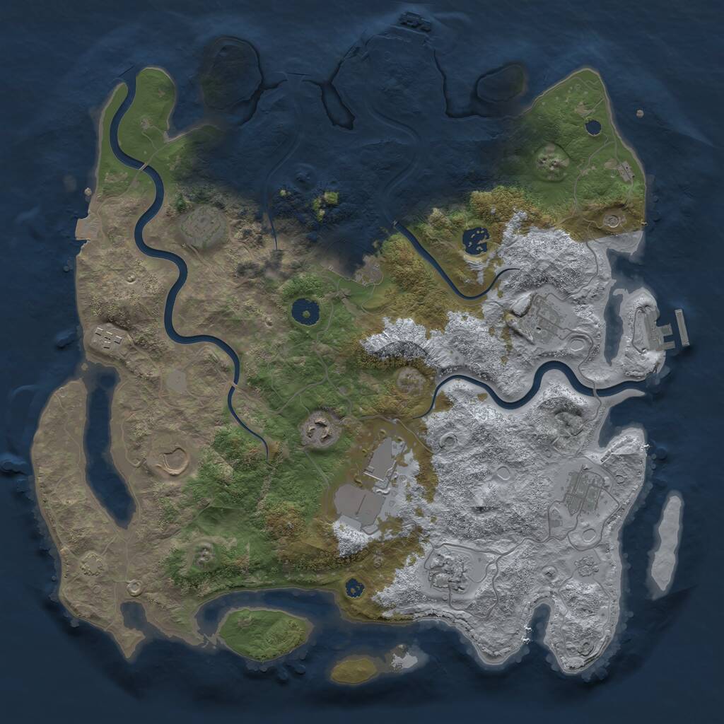 Rust Map: Procedural Map, Size: 3950, Seed: 751623253, 16 Monuments
