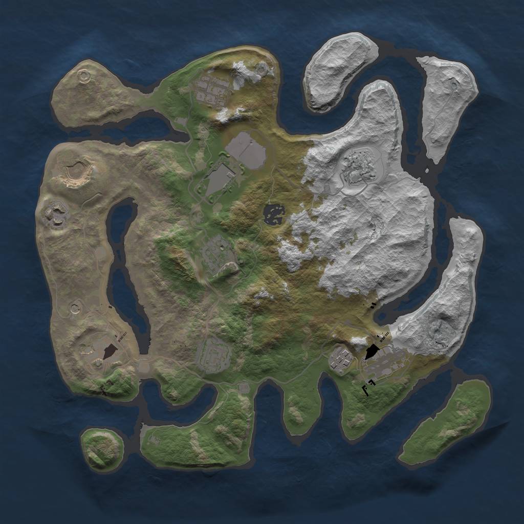 Rust Map: Barren, Size: 3500, Seed: 300616653, 14 Monuments