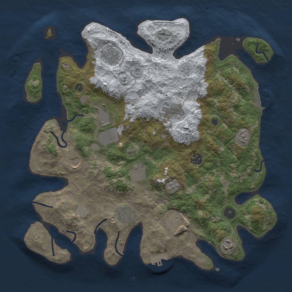 Rust Map: Procedural Map, Size: 3800, Seed: 1912176527, 19 Monuments