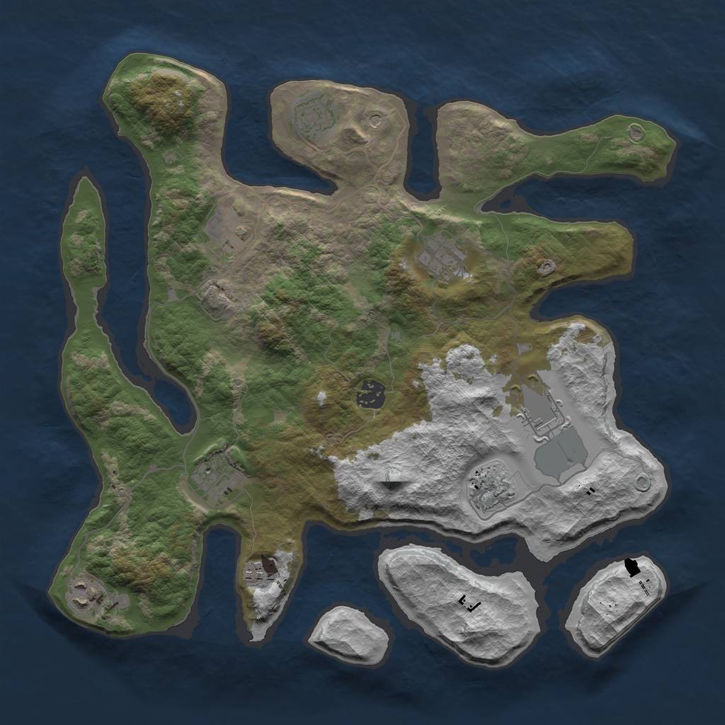 Rust Map: Barren, Size: 3700, Seed: 2900, 12 Monuments