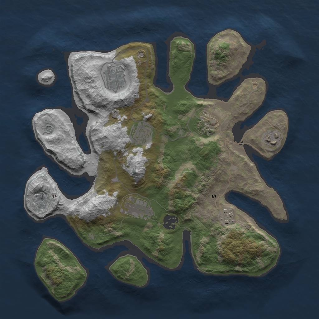 Rust Map: Barren, Size: 3200, Seed: 68676, 10 Monuments