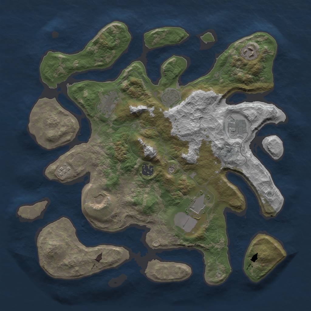 Rust Map: Barren, Size: 3750, Seed: 1337, 11 Monuments