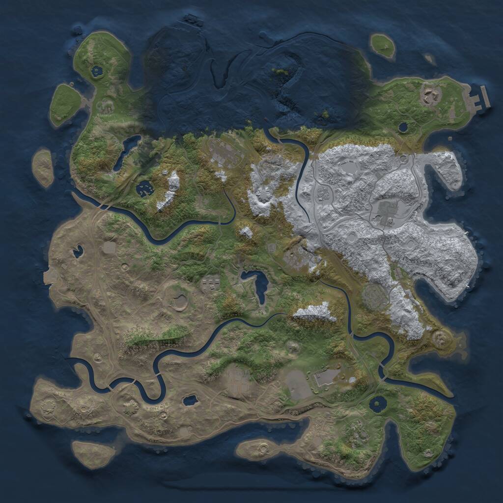 Rust Map: Procedural Map, Size: 4500, Seed: 1015258025, 17 Monuments