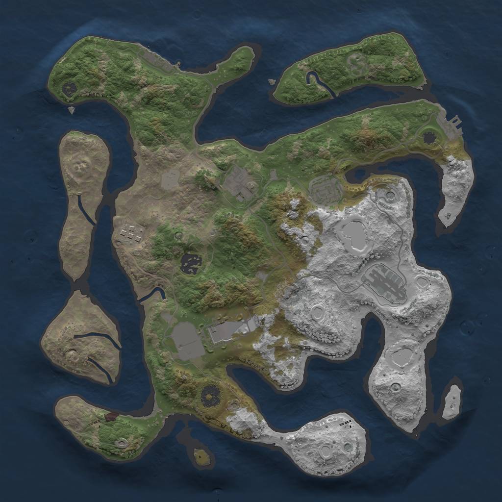 Rust Map: Procedural Map, Size: 3500, Seed: 1219487696, 14 Monuments